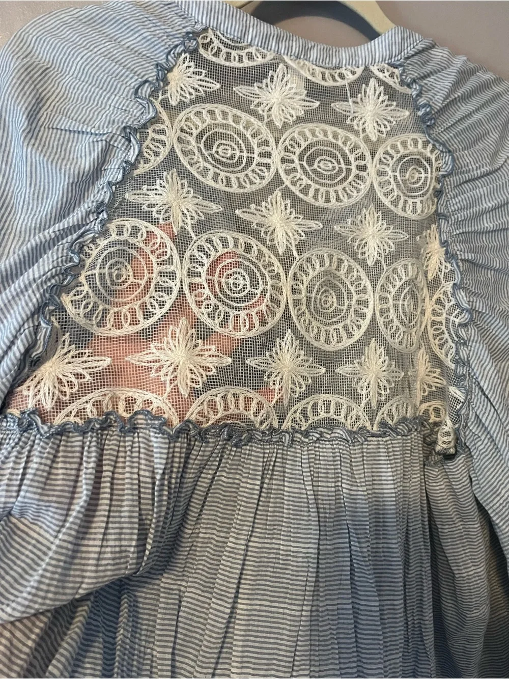 Free People Cream and Lt. Blue/ Grayish Striped Button Front Blouse.